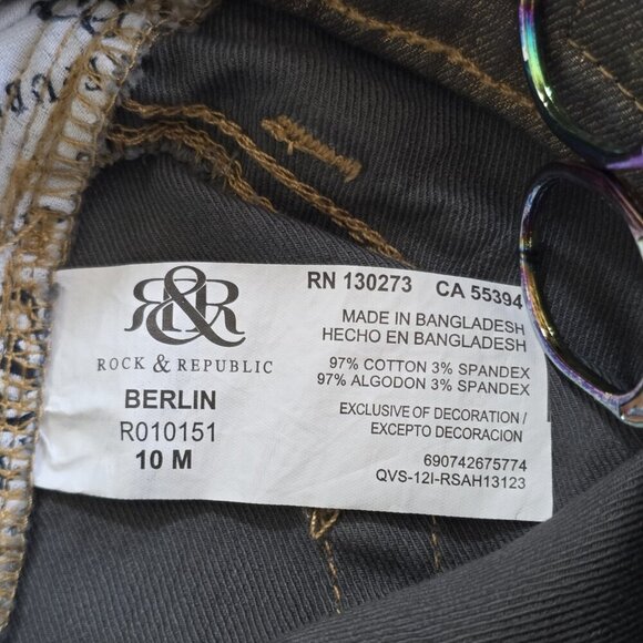 Rock & Republic Jeans Women 10 M 30 Gold Metallic Shimmer Stretch Rocker Grunge - Picture 13 of 16